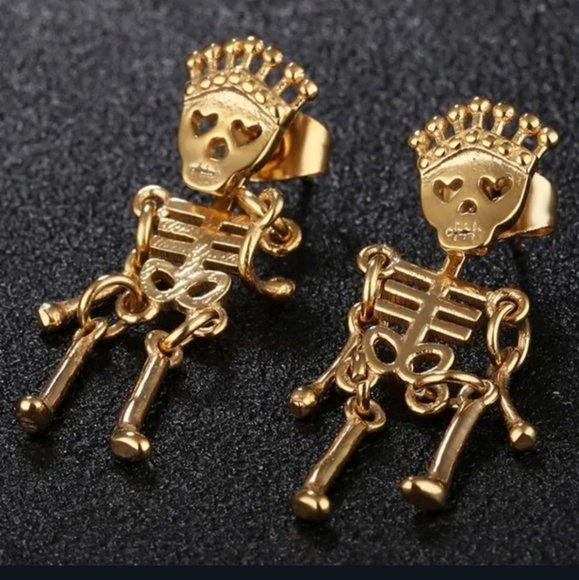 Jewelry - 💀💀NEW💀💀SUPER CUTE!! Stainless Steel Princess Skeleton Dangle Earrings